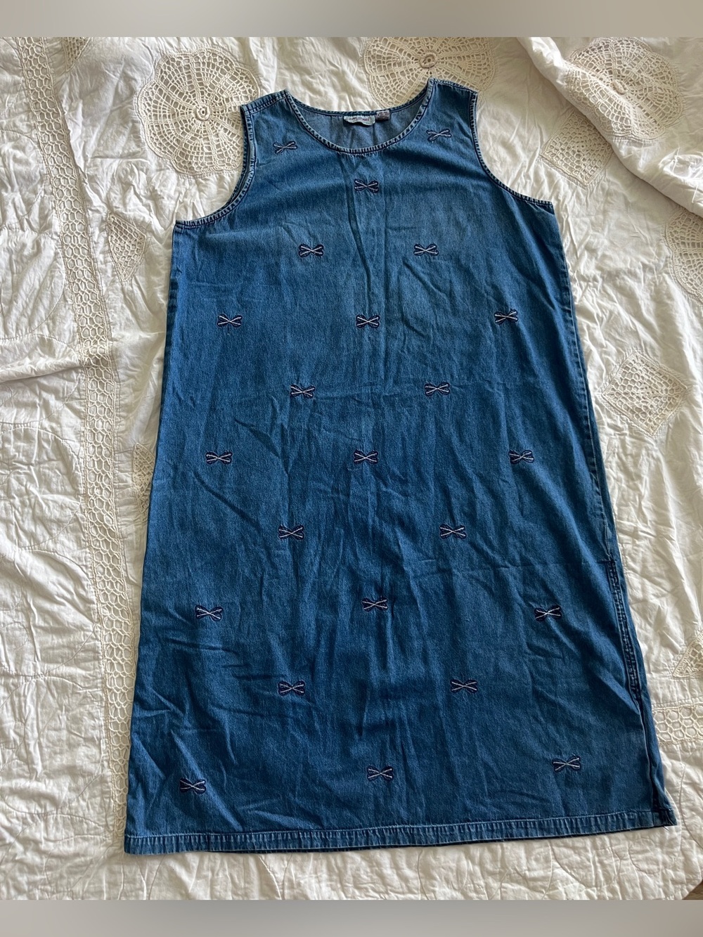 Vintage Cottagecore Dragonfly Embroidered Denim Dress